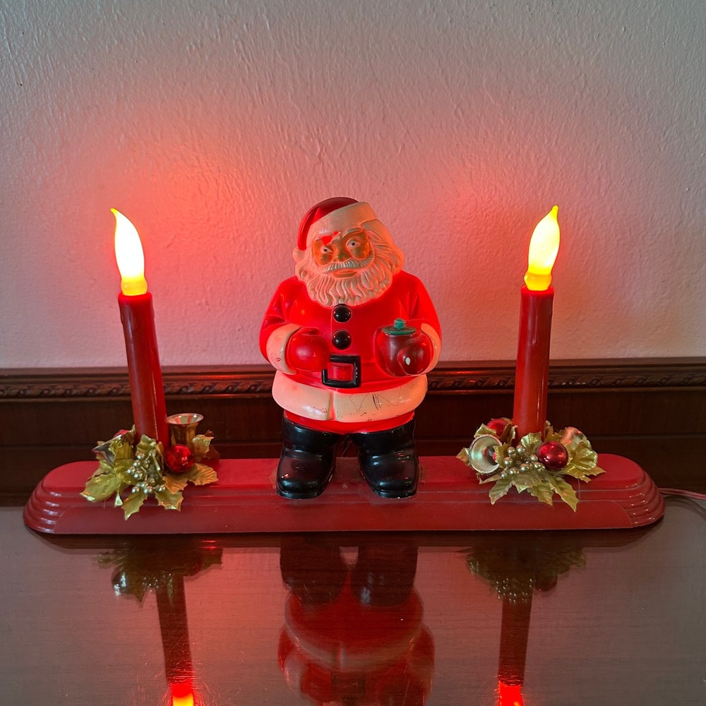 Vintage Royal Electric Santa Claus Candolier 2-Light Christmas Centerpiece Red